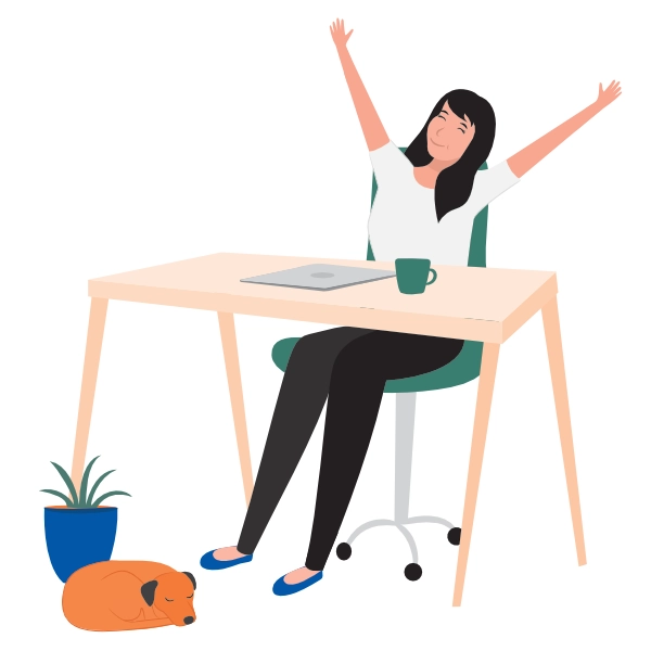 Illustration of mother sitting at desk with small child looking overwhelmed