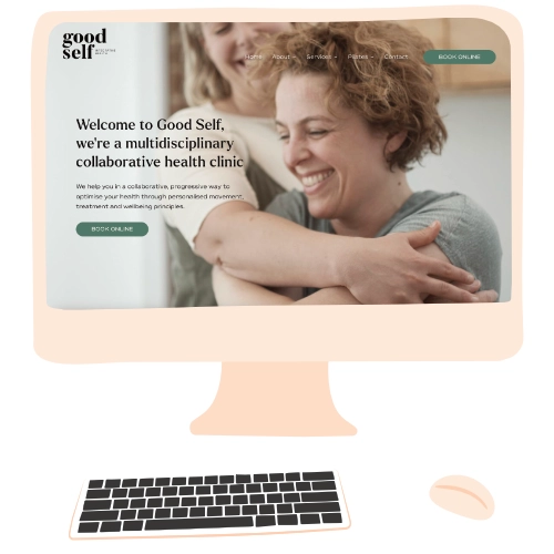 Illustrated computer screen showing Good Self website 